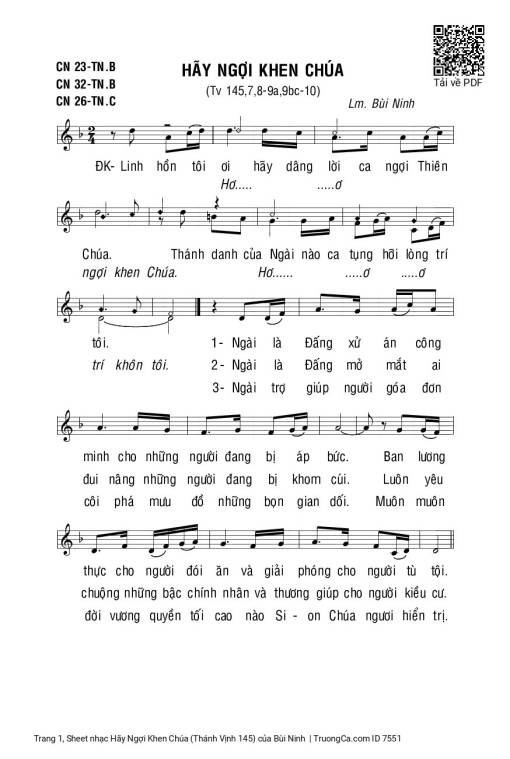 Sheet PDF of Hãy Ngợi Khen Chúa (Thánh Vịnh 145)
