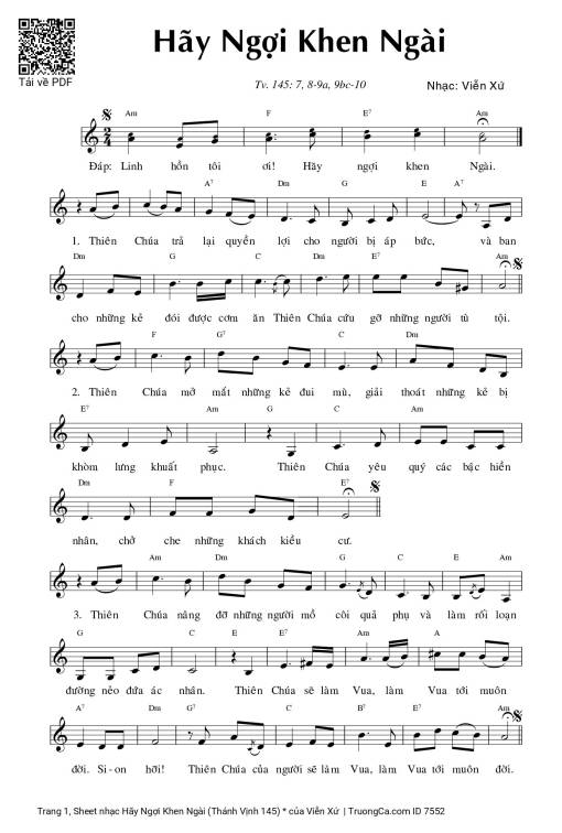 Sheet PDF of Hãy Ngợi Khen Ngài (Thánh Vịnh 145)