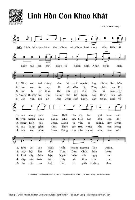 Sheet PDF of Linh Hồn Con Khao Khát (Thánh Vịnh 41)