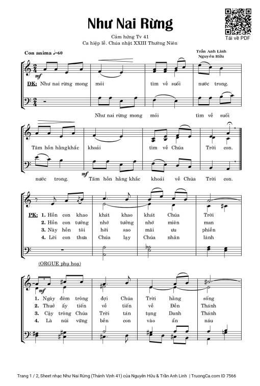 Sheet PDF of Như Nai Rừng (Thánh Vịnh 41)