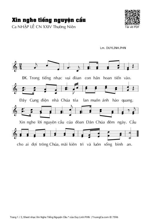 Sheet PDF of Xin Nghe Tiếng Nguyện Cầu *
