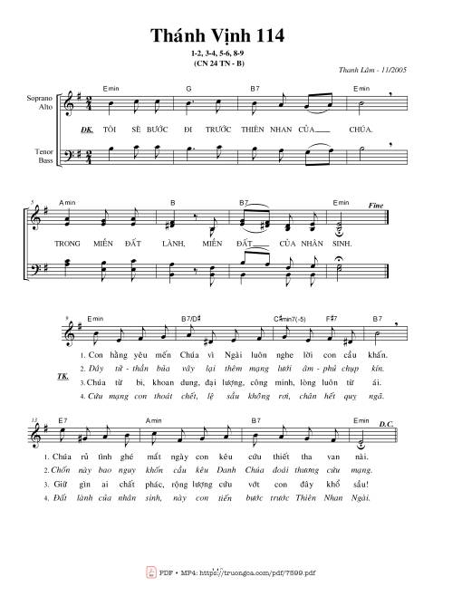 Sheet PDF of Thánh Vịnh 114, Chúa Nhật 24b
