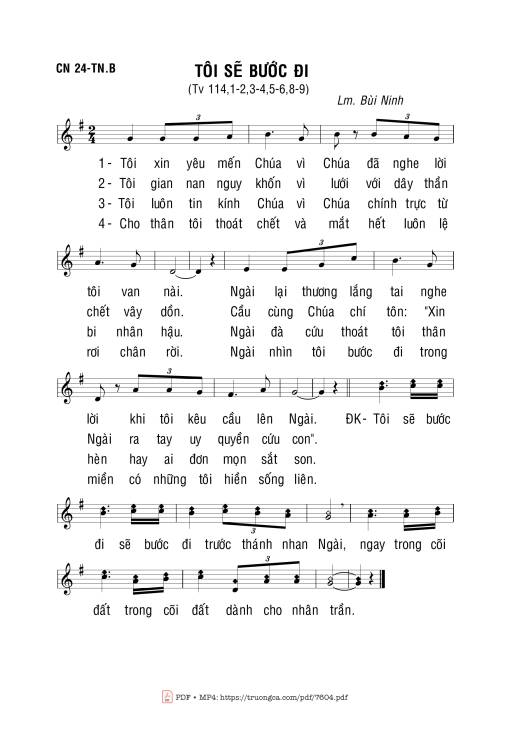 Sheet PDF of Tôi Sẽ Bước đi (Thánh Vịnh 114)