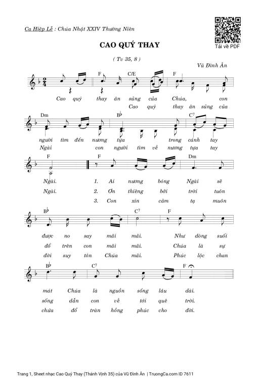 Sheet PDF of Cao Quý Thay (Thánh Vịnh 35)