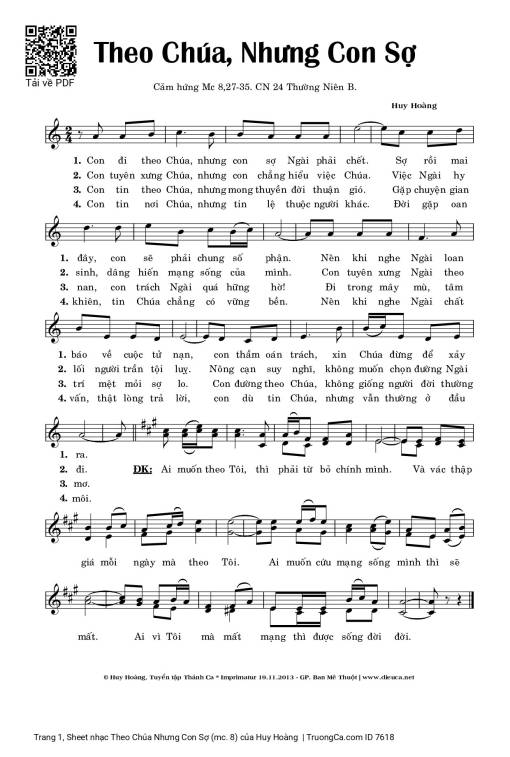 Sheet PDF of Theo Chúa Nhưng Con Sợ (mc. 8)