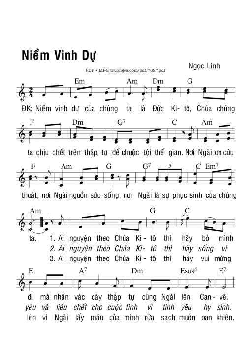 Sheet PDF of Niềm Vinh Dự (gl. 6)