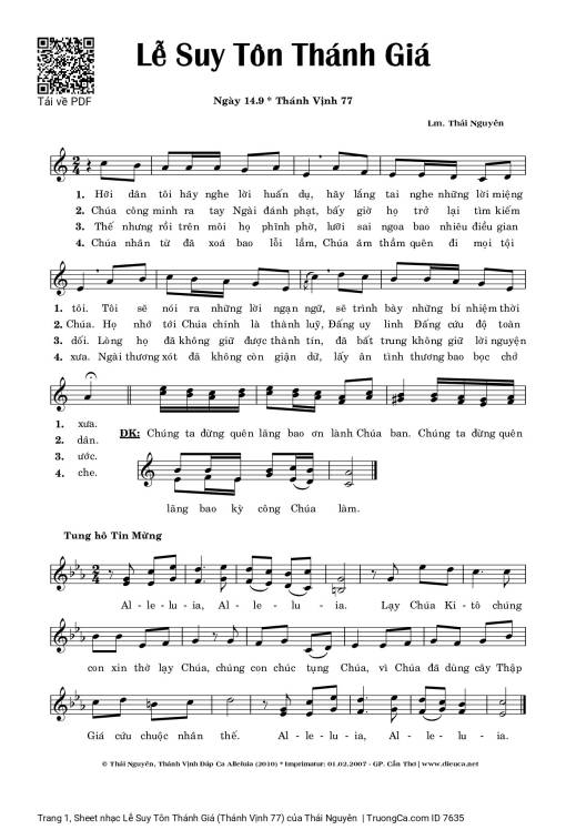 Sheet PDF of Lễ Suy Tôn Thánh Giá (Thánh Vịnh 77)