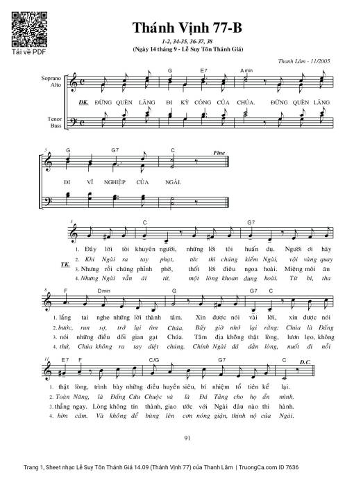 Sheet PDF of Lễ Suy Tôn Thánh Giá 14.09 (Thánh Vịnh 77)