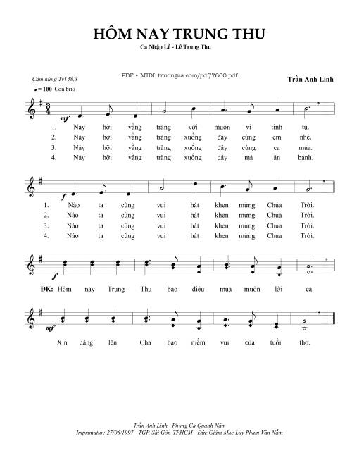 Sheet PDF of Hôm Nay Trung Thu