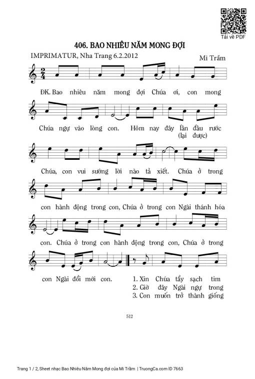 Sheet PDF of Bao Nhiêu Năm Mong đợi