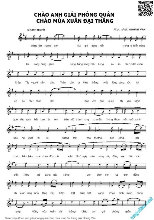 Sheet PDF of Chào anh giải phóng quân chào mùa xuân đại thắng