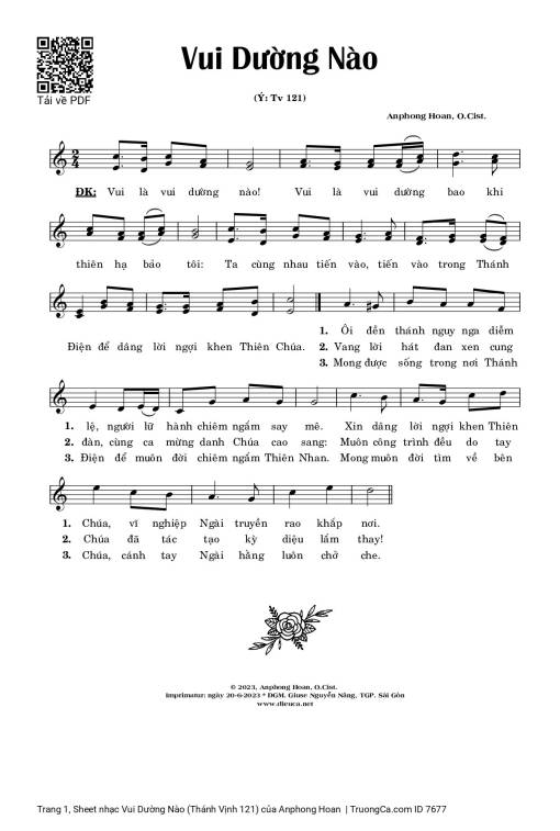 Sheet PDF of Vui Dường Nào (Thánh Vịnh 121)
