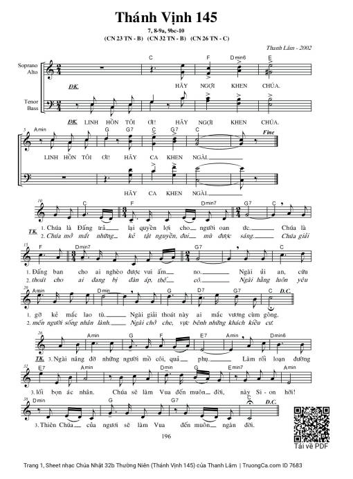 Sheet PDF of Chúa Nhật 32b Thường Niên (Thánh Vịnh 145)