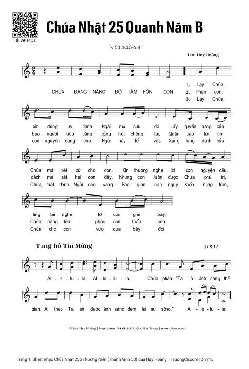 Sheet PDF of Chúa Nhật 25b Thường Niên (Thánh Vịnh 53)