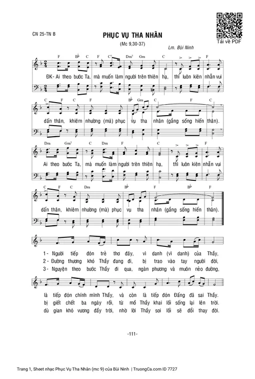 Sheet PDF of Phục Vụ Tha Nhân (mc 9)