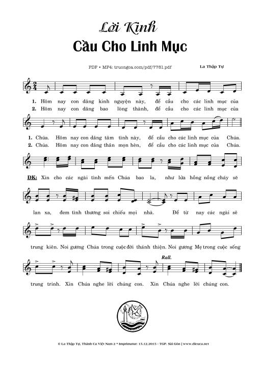 Sheet PDF of Lời Kinh Cầu Cho Linh Mục