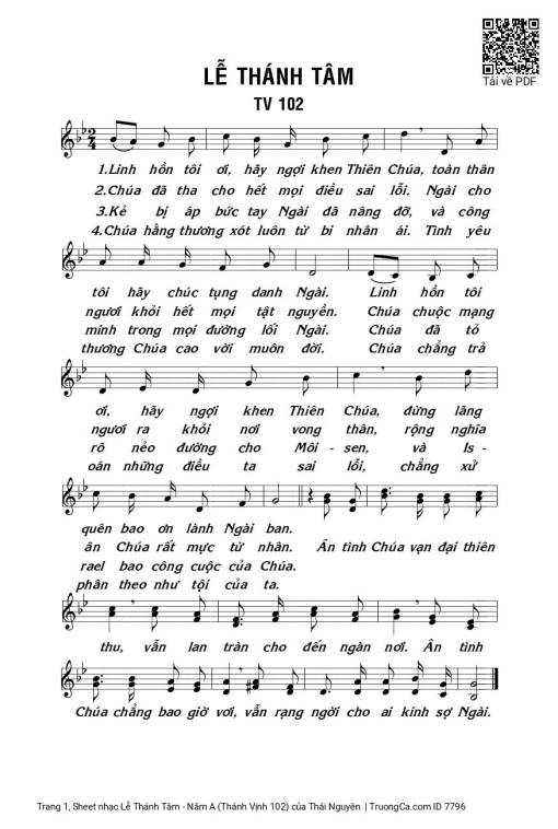 Sheet PDF of Lễ Thánh Tâm - Năm A (Thánh Vịnh 102)