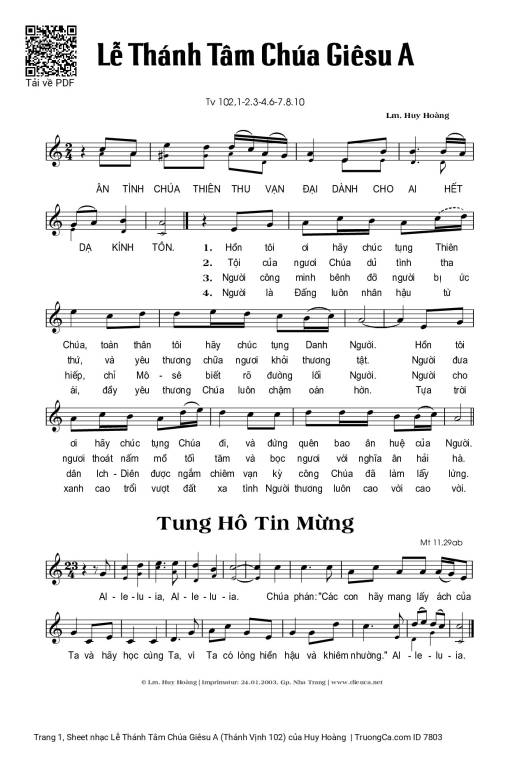 Sheet PDF of Lễ Thánh Tâm Chúa Giêsu A (Thánh Vịnh 102)
