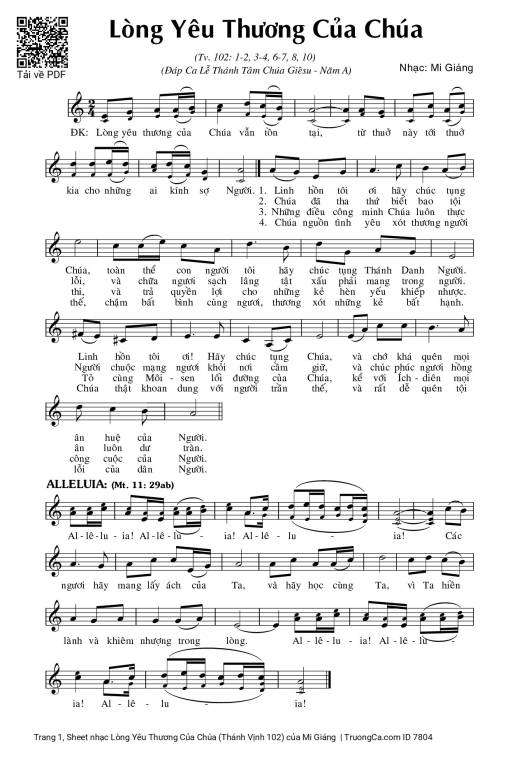 Sheet PDF of Lòng Yêu Thương Của Chúa (Thánh Vịnh 102)
