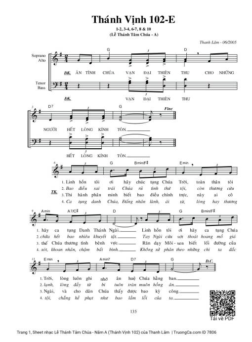 Sheet PDF of Lễ Thánh Tâm Chúa - Năm A (Thánh Vịnh 102)