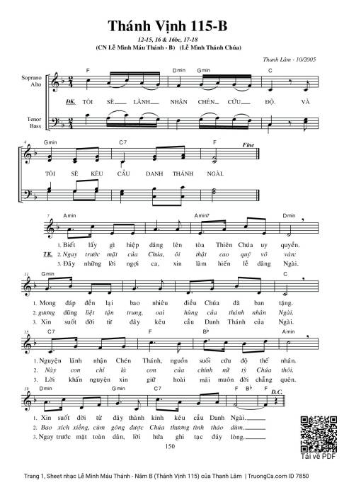 Sheet PDF of Lễ Mình Máu Thánh - Năm B (Thánh Vịnh 115)