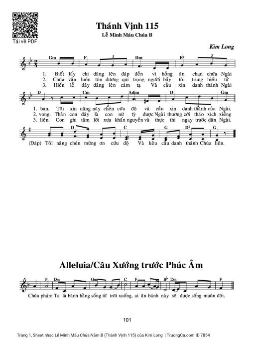Sheet PDF of Lễ Mình Máu Chúa Năm B (Thánh Vịnh 115)