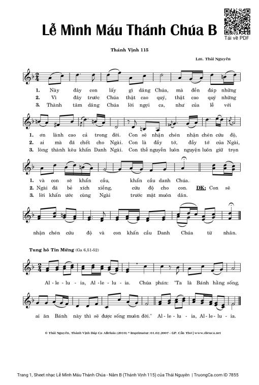 Sheet PDF of Lễ Mình Máu Thánh Chúa - Năm B (Thánh Vịnh 115)
