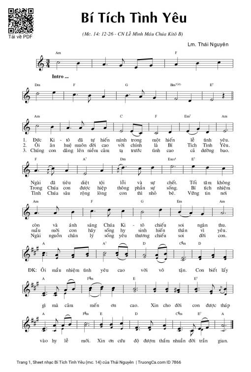 Sheet PDF of Bí Tích Tình Yêu (mc. 14)