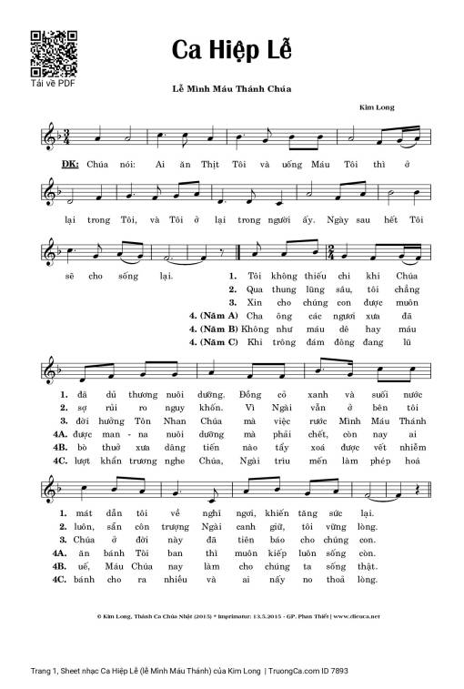 Sheet PDF of Ca Hiệp Lễ (lễ Mình Máu Thánh)