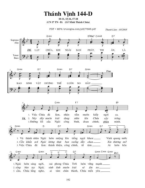 Sheet PDF of Lễ Mình Thánh Chúa (Thánh Vịnh 144)