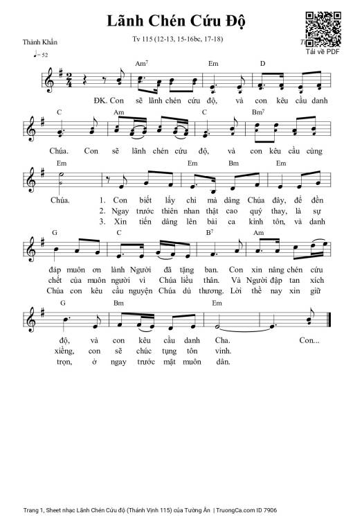 Sheet PDF of Lãnh Chén Cứu độ (Thánh Vịnh 115)