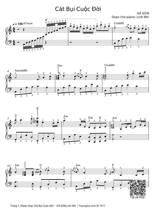 Sheet PDF of Sheet Piano Cát Bụi Cuộc Đời