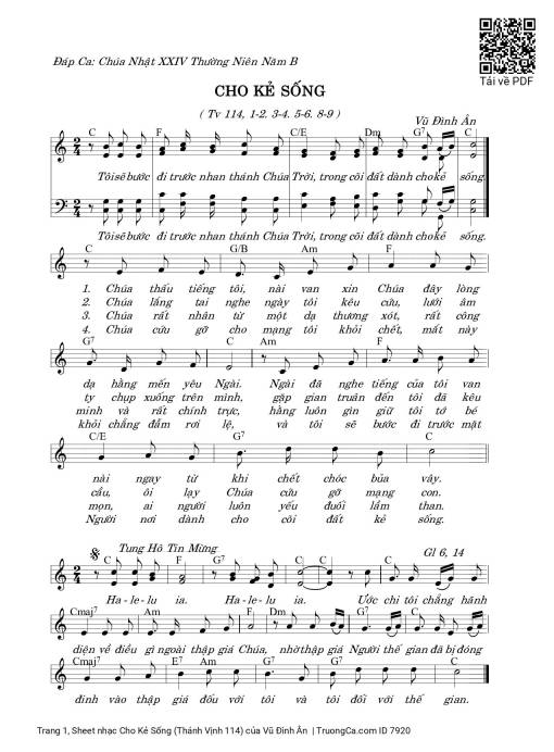 Sheet PDF of Cho Kẻ Sống (Thánh Vịnh 114)
