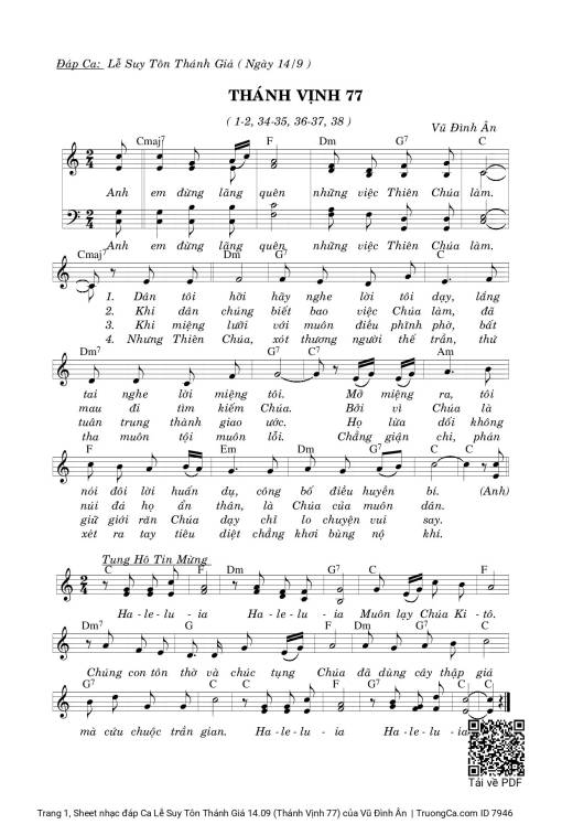 Sheet PDF of Thánh Vịnh 77, đáp Ca Lễ Suy Tôn Thánh Giá 14.09