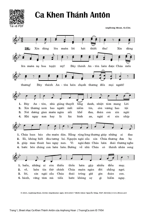 Sheet PDF of Ca Khen Thánh Antôn