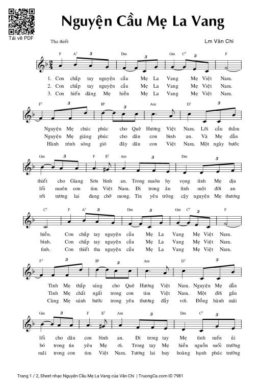 Sheet PDF of Nguyện Cầu Mẹ La Vang