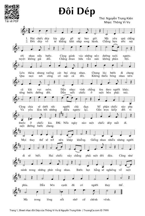 Sheet PDF of đôi Dép - Thông Vi Vu & Nguyễn Trung Kiên