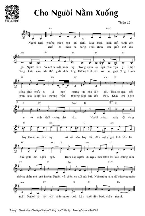 Sheet PDF of Cho Người Nằm Xuống