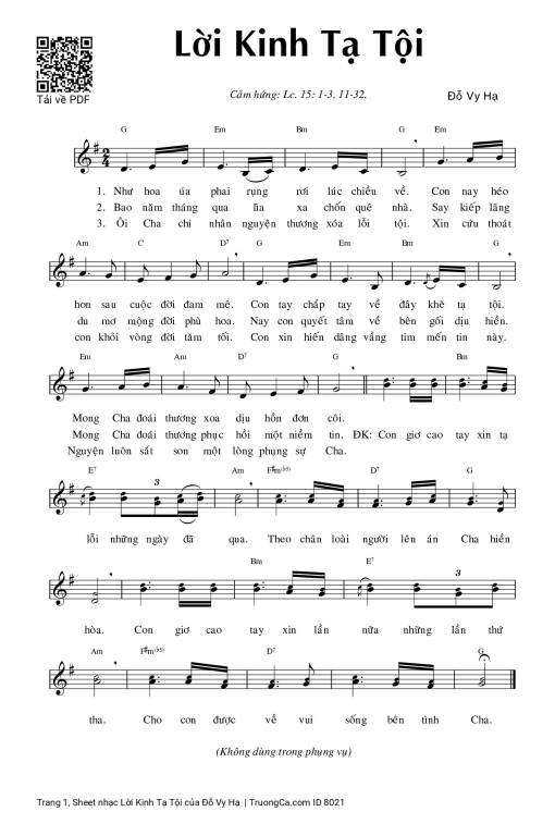 Sheet PDF of Lời Kinh Tạ Tội