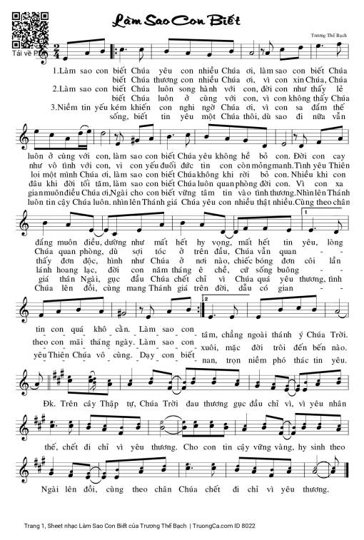 Sheet PDF of Làm Sao Con Biết