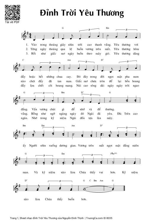 Sheet PDF of đỉnh Trời Yêu Thương
