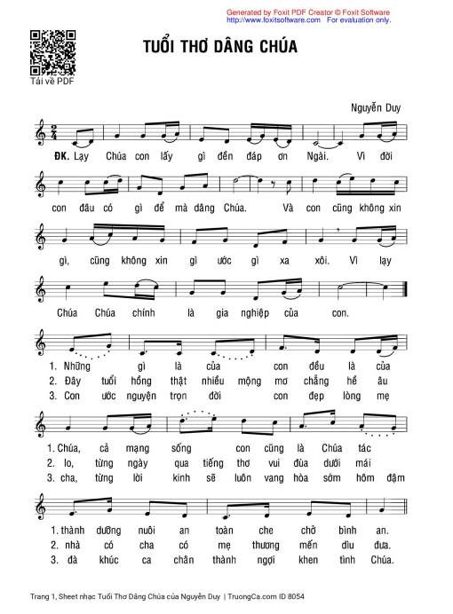 Sheet PDF of Tuổi Thơ Dâng Chúa