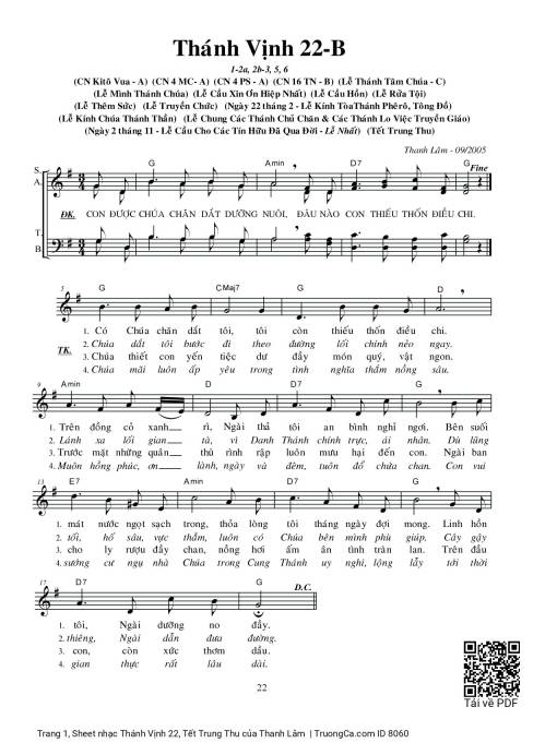Sheet PDF of Thánh Vịnh 22, Tết Trung Thu
