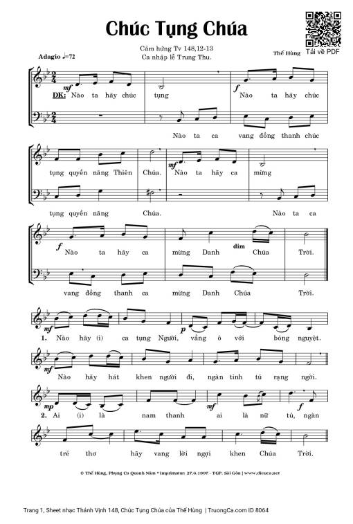 Sheet PDF of Thánh Vịnh 148, Chúc Tụng Chúa