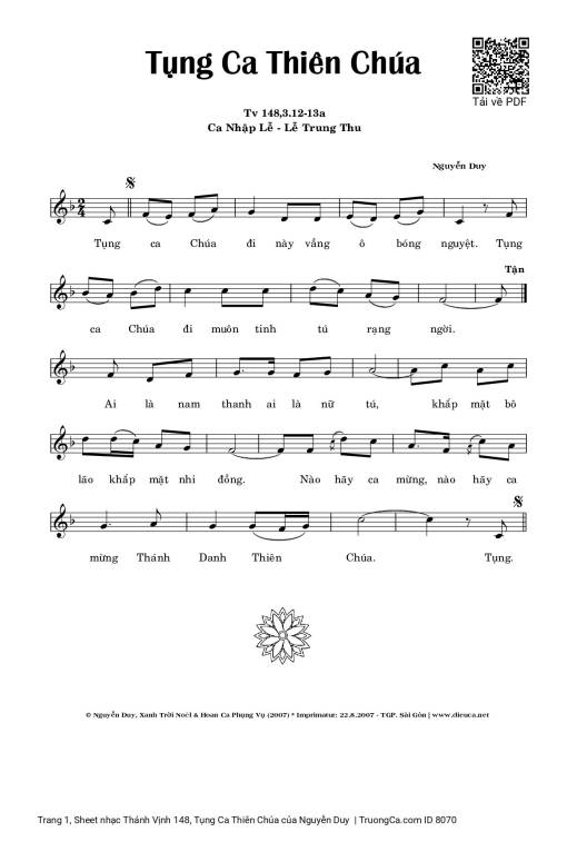 Sheet PDF of Thánh Vịnh 148, Tụng Ca Thiên Chúa