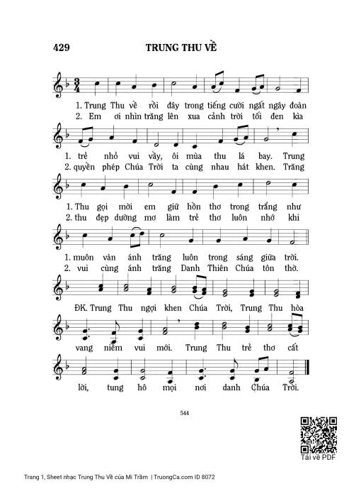 Sheet PDF of Trung Thu Về - Lm. Mi Trầm