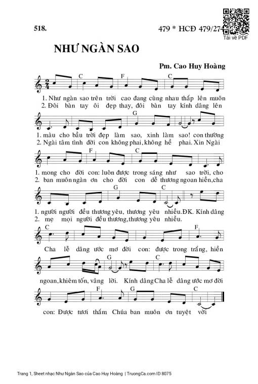 Sheet PDF of Như Ngàn Sao - Cao Huy Hoàng