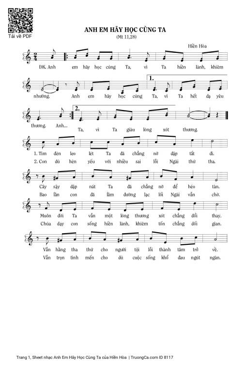 Sheet PDF of Anh Em Hãy Học Cùng Ta
