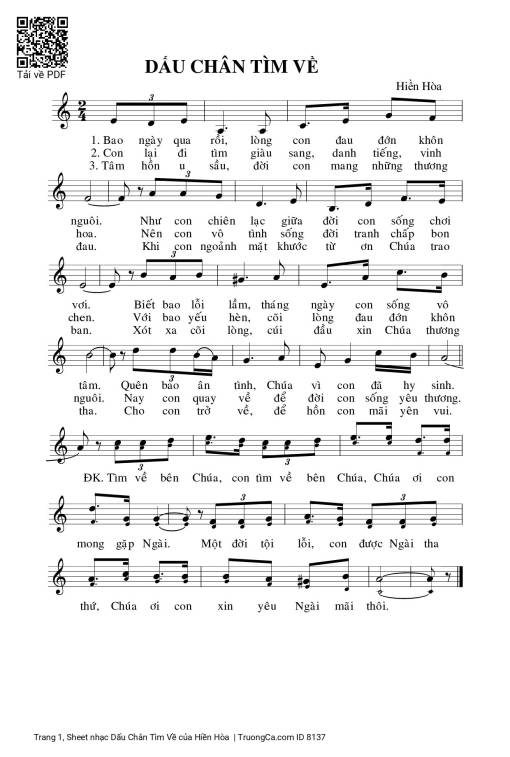 Sheet PDF of Dấu Chân Tìm Về