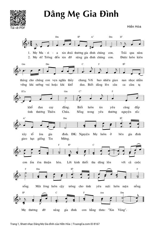 Sheet PDF of Dâng Mẹ Gia đình
